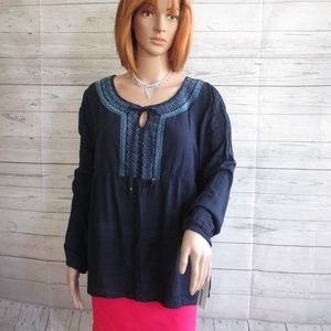 NWT - Apt. 9 blue blouse with decorative neckline - sz PXL - MSRP $40.00